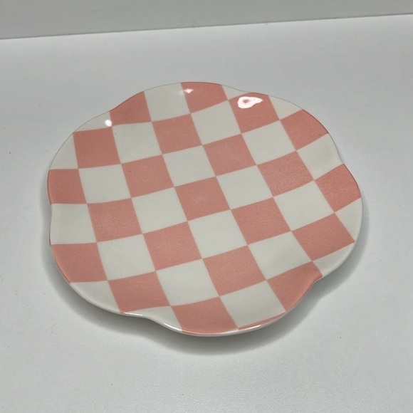 Summer & Rose Trinket Dish Pink & White Checker 5.5" Diameter NWT - Picture 2 of 4